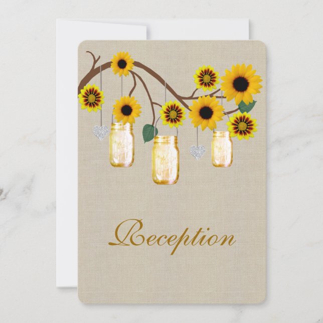Burlap Rustic Yellow Mason Jars Reception Card (Front)
