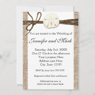 Burlap Sand Dollar Beach Rustic Wedding Invitation