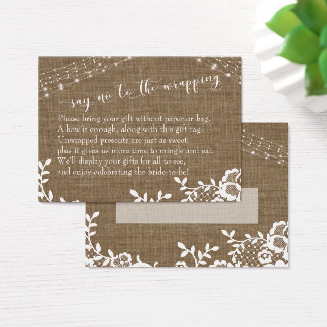 Burlap Say No to Wrapping Bridal Shower Gift Card (Desk)