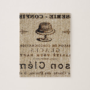 burlap scripts shabby chic french country cake jigsaw puzzle