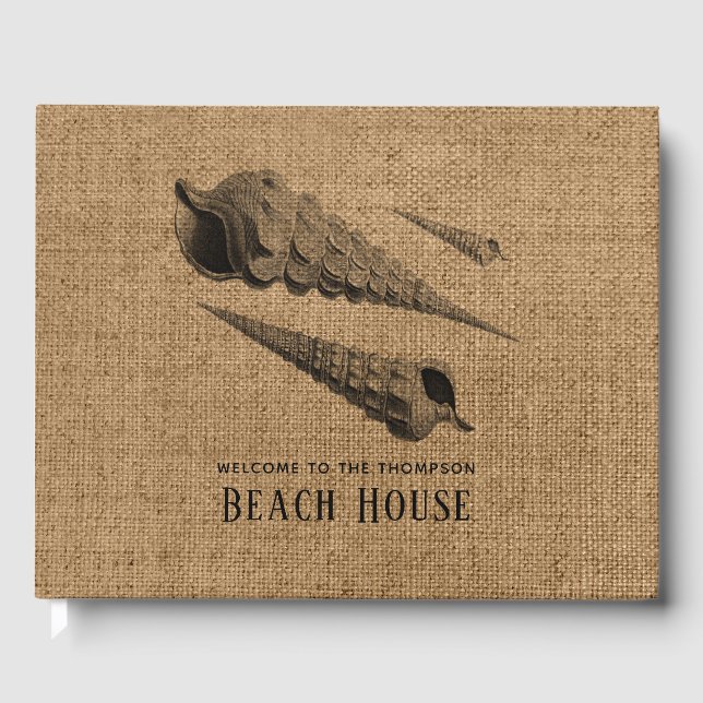 Burlap Shells Family Beach House Guest Book (Front)