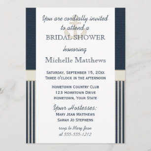 Burlap Ship's Anchor Nautical Stripe Bridal Shower Invitation