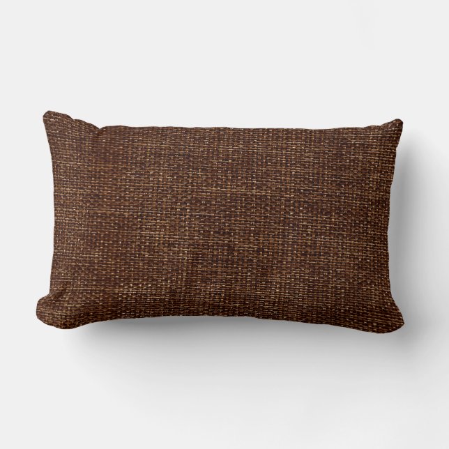 Burlap Simple Chocolate Brown Lumbar Cushion (Front)