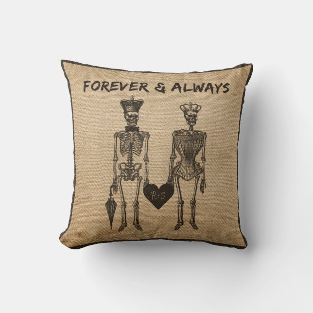Burlap Skeleton Couple Forever Always Cushion (Front)