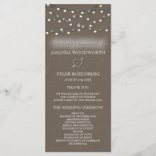 Burlap Star String Lights Rustic Wedding Programs Programme
