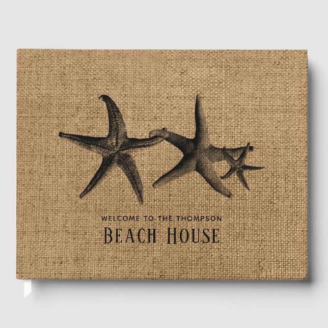Burlap Starfish Family Beach House Guest Book (Front)