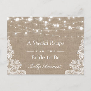 Burlap String Lights Lace Bridal Shower Recipe Postcard
