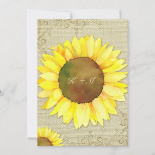 Burlap Sunflower Rustic Country Wedding Invitation