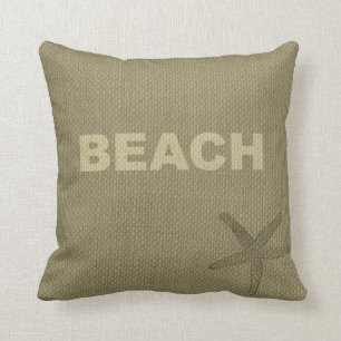Burlap,Tan,Beach Designed Throw Pillow