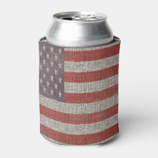 Burlap Texture American Flag  Can Cooler