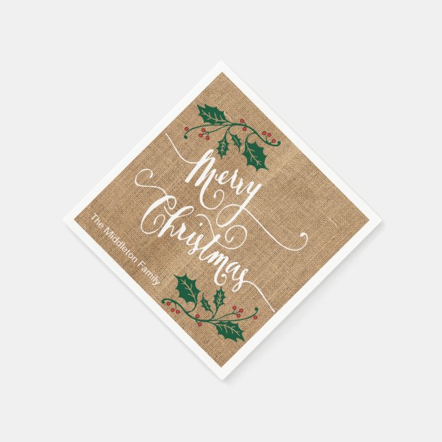 Burlap Texture Merry Christmas Napkin (Corner)