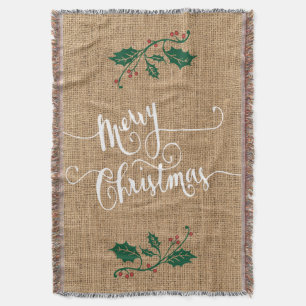 Burlap Texture Merry Christmas Throw Blanket