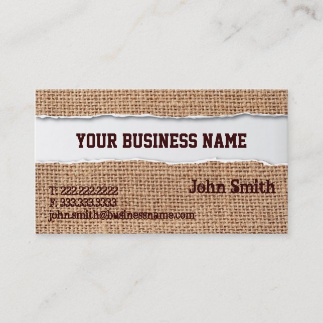 Burlap Texture Ripped Business Card (Front)
