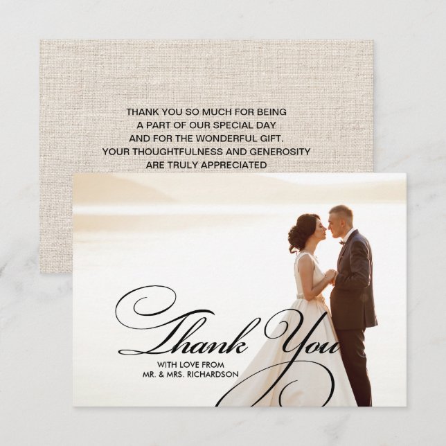 Burlap Texture Thank You Wedding Photo Cards (Front/Back)