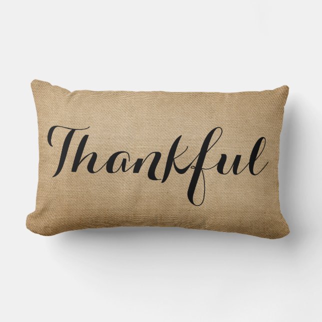 Burlap Thankful Family Rustic Lumbar Cushion (Front)