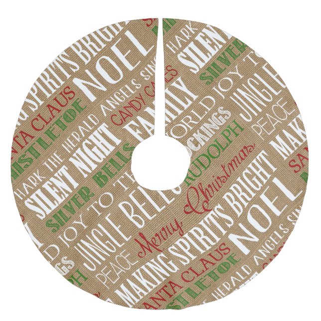 Burlap Typography Rustic Holiday Tree Skirt (Front)