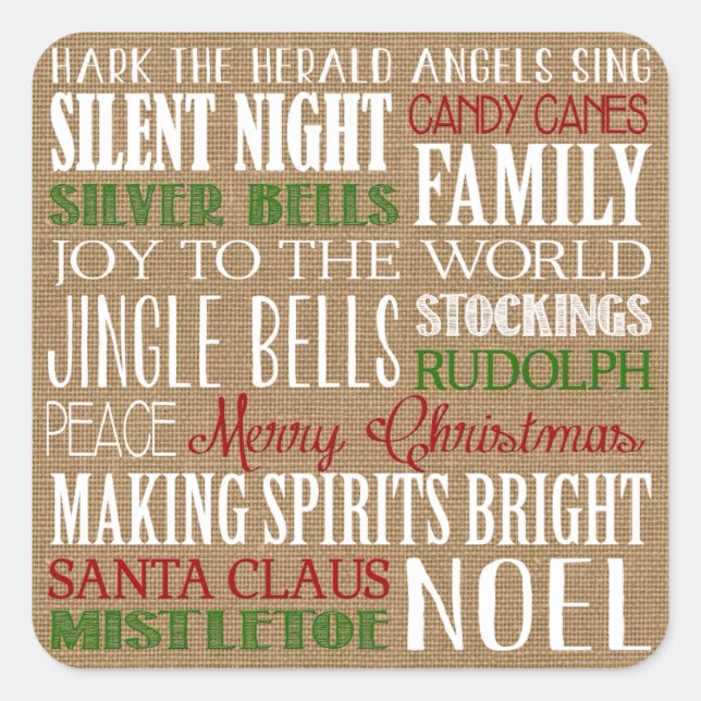 Burlap Typography Rustic Modern Holiday Sticker (Front)