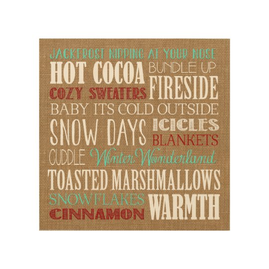 Burlap Typography Winter Wonderland Artwork Wood Wall Art Zazzle Co Uk
