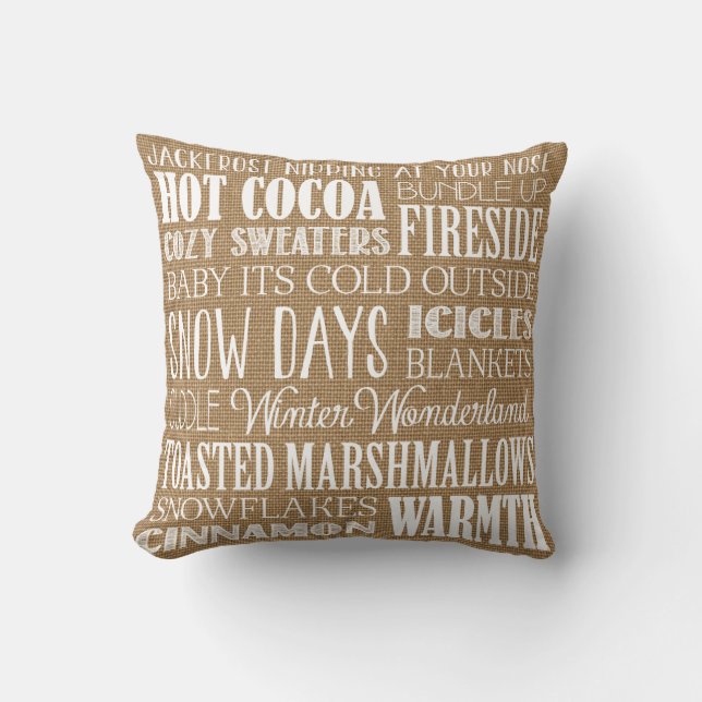 Burlap Typography Winter Wonderland Pillow (Front)