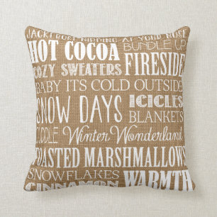 Burlap Typography Winter Wonderland Pillow