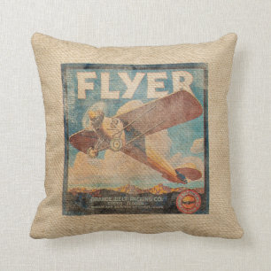 Burlap Vintage Aeroplane Cushion