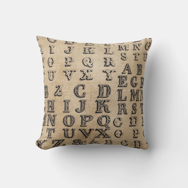 Burlap Vintage Alphabet Cushion (Front)