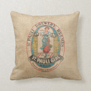 Burlap Vintage Brewery Beer Advertisement Cushion