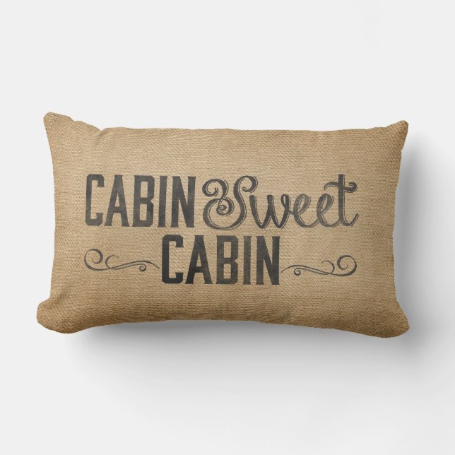 Burlap Vintage Cabin Sweet Cabin Lumbar Cushion (Front)