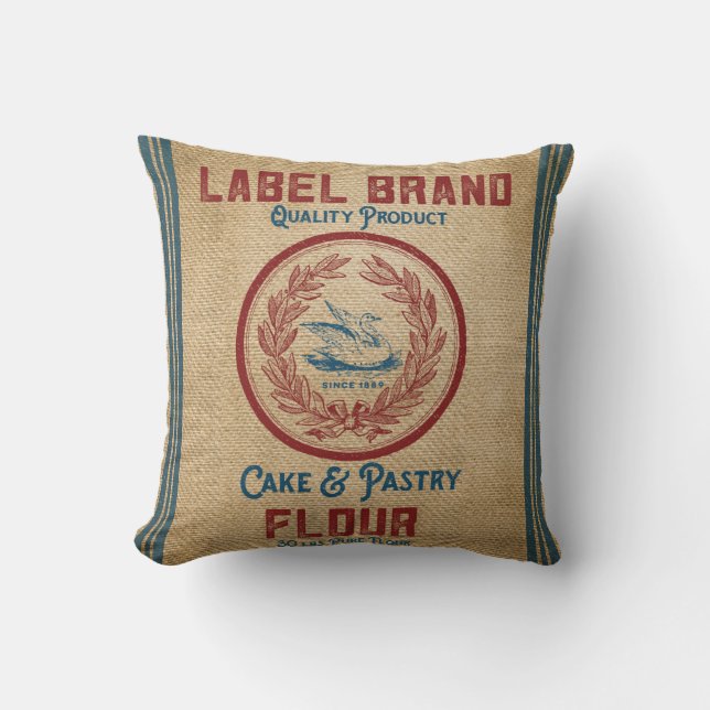 Burlap Vintage Cake Pastry Flour Sack Cushion (Front)