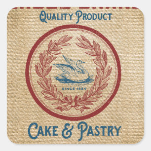 Burlap Vintage Cake Pastry Flour Sack Square Sticker