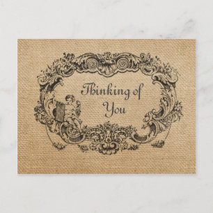Burlap Vintage Frame Thinking of You Postcard