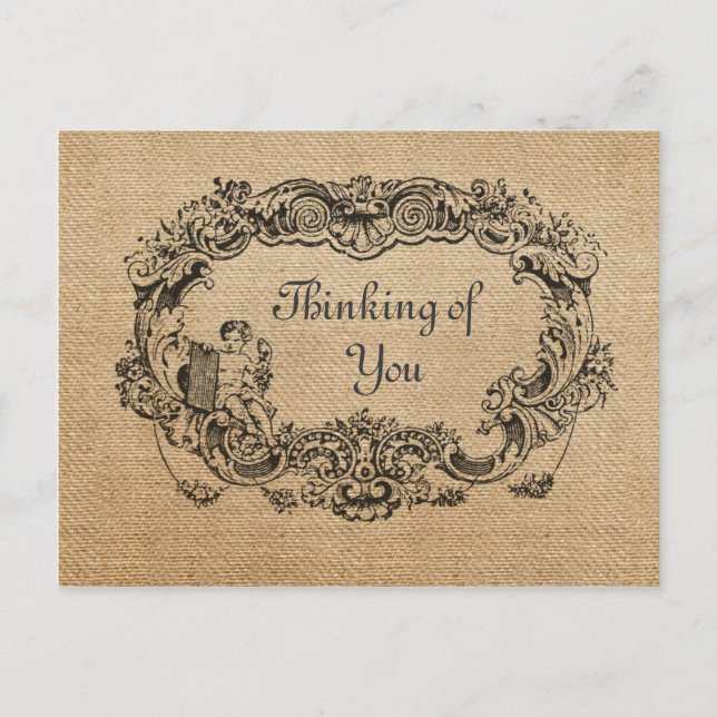 Burlap Vintage Frame Thinking of You Postcard (Front)