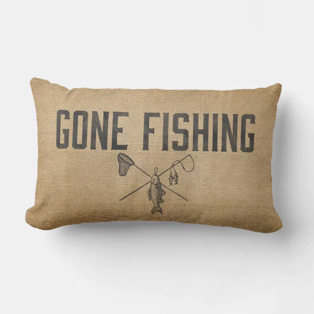 Burlap Vintage Gone Fishing Lumbar Cushion Zazzle