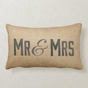 Burlap Vintage Mr & Mrs Wedded Bliss Lumbar Cushion