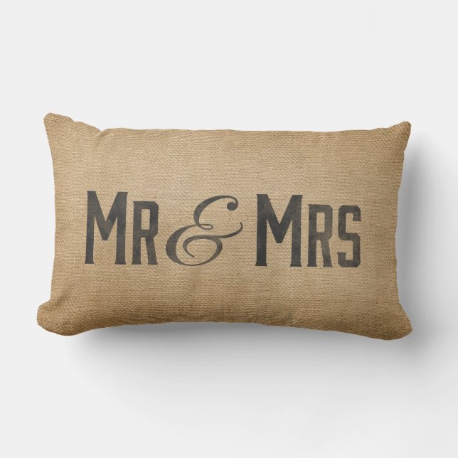 Burlap Vintage Mr & Mrs Wedded Bliss Lumbar Cushion (Front)