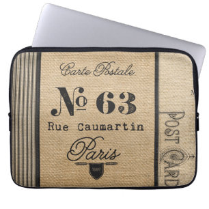 Burlap Vintage Postage French Country Laptop Sleeve