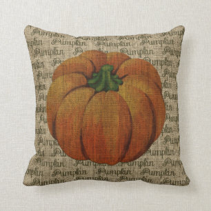 Burlap Vintage Pumpkin with Pumpkin Text Cushion