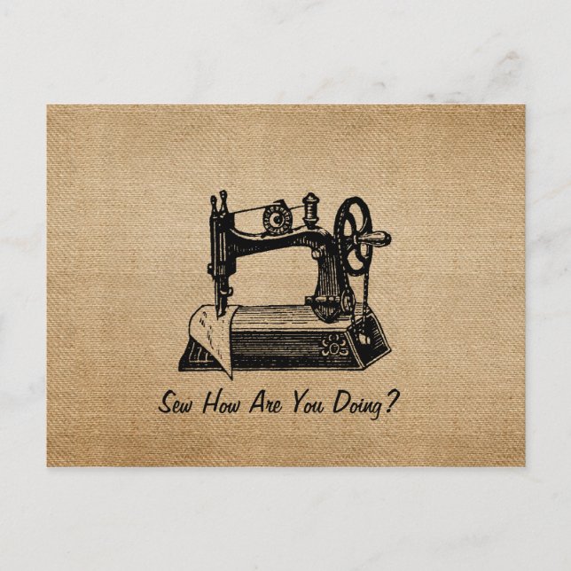 Burlap Vintage Sewing Maching Postcard (Front)