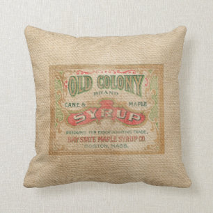 Burlap Vintage Syrup Advertisement Cushion