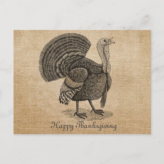 Burlap Vintage Turkey Thanksgiving Postcard (Front)