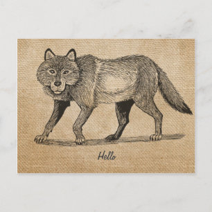 Burlap Vintage Wolf Postcard
