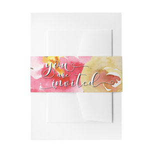 Burlap Watercolor Flowers 3 You are Invited Script Invitation Belly Band