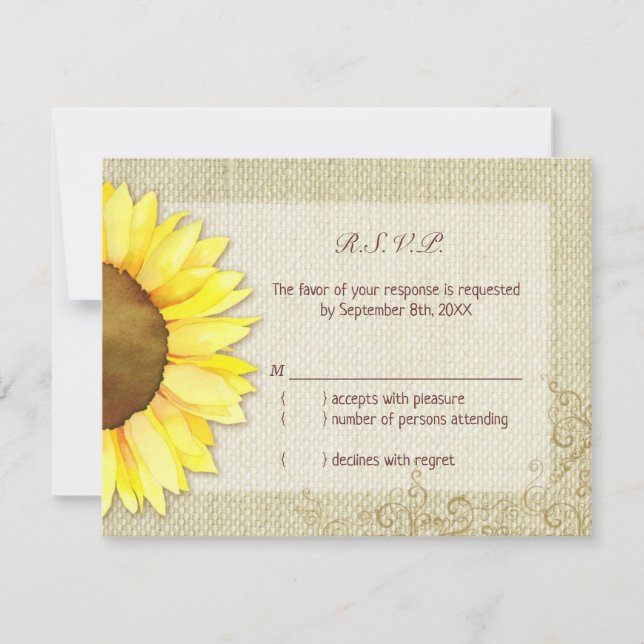 Burlap Watercolor Sunflower Wedding RSVP (Front)