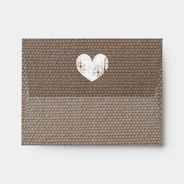 Burlap wedding envelopes with rustic heart design (Back (Top Flap))