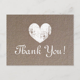 Burlap wedding thank you cards with rustic heart
