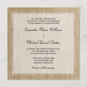Burlap White Border Wedding Invitations