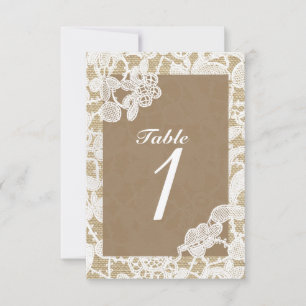 Burlap & White Floral Lace Rustic Table Number