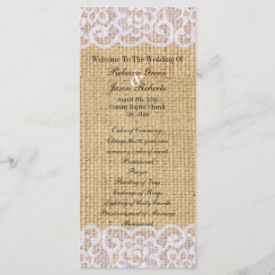 burlap white lace country rustic wedding program programme