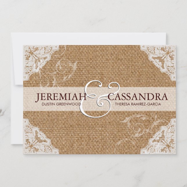 Burlap & White Lace Wedding Invitation (Front)