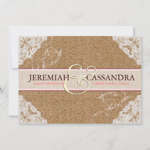 Burlap & White Lace Wedding Invitation